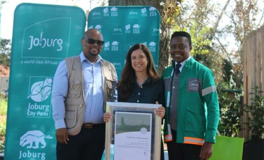 Johannesburg City Parks and Zoo managing director Thanduxolo Mendrew, CEO of CAP Amanda Porter and Johann