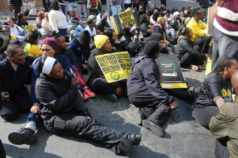 Youth gather outside Cartrack's offices in Rosebank on June 11, 2026. Photo: Thato Modopi
