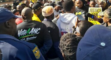 Community members gather at Cartrack in Rosebank seeking accountability from the company regarding an employee's death. Photo: Thato Modopi