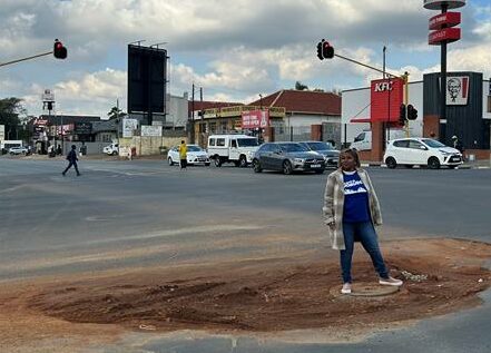 Ward 74 councillor Belinda Kayser-Echeozonjoku stands on a forgotten reinstatement in Louis Botha Avenue and Athol Street on June 22, 2026. Photo: Asanda Matlhare