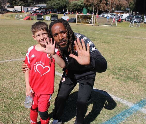 Highlands Park FC coach Loyiso Mkutu and Aaron Isserow after their 4–1 victory at Highlands Park Football Club on July 5, 2026. Photo: Thato Modopi