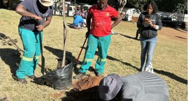 Description: Bongiwe Ndondo prepares the soil to plant a tree on July 17, 2026. Photo: Asanda Matlhare