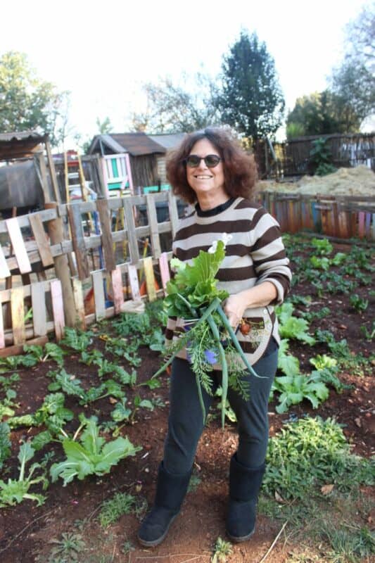 The Bunny Hop Haven's Andrea Berzen in their garden where the animals get their food on July 7, 2026. Photo: Thato Modopi