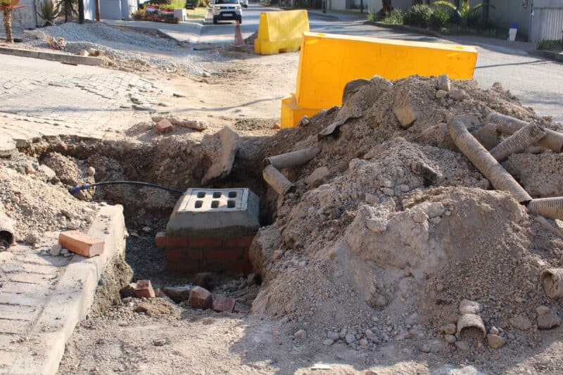 The subsoil drainage system being constructed by JRA on Fort Street on July 9, 2026. Photo: Asanda Matlhare