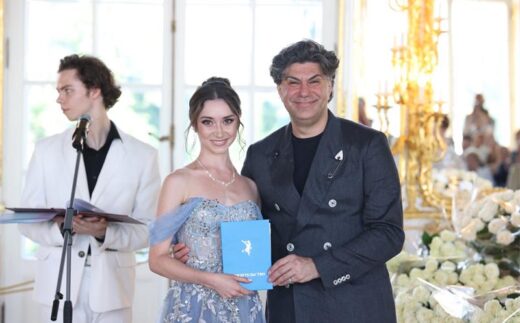 Candice Desilets with Nikolai Maximovich Tsiskaridze, director of the Vaganova Ballet Academy, in 2026 on graduation day. Photo: Supplied