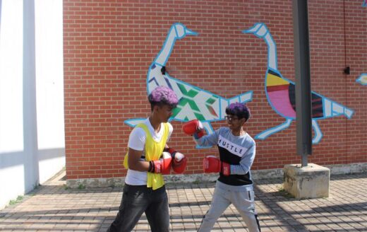 Taahir Vandeyar and Ethan Govender trying out the Fight with Insight spot at Shujaa Centre For Excellent autism open day on July 25, 2026. Photo: Thato Modopi