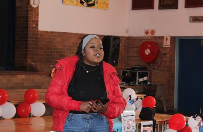 Jozi Youth Empire founder Mapula Mojela gives a talk at Saxonwold Primary School on August 14, 2026. Photo: Asanda Matlhare
