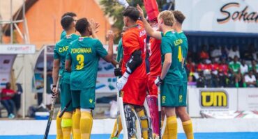 Hoosen Jabbar and Head boy Ndyebo Pongwana at the World Cup Qualifier 5s Tournament in Kenya with their teammates to represent South Africa. Photo: Supplied