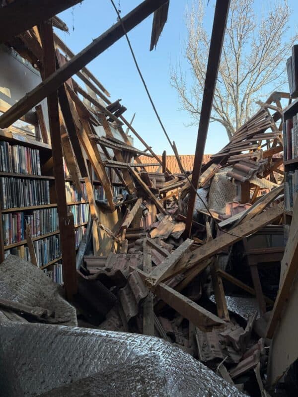 Inside the Parkhurst Library after the collapse of the roof. Photo: Supplied
