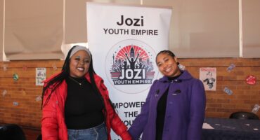 Jozi Youth Empire founder Mapula Mojela and Saxonwold Primary School student teacher Mphoentle Gill on August 14, 2026. Photo: Asanda Matlhare