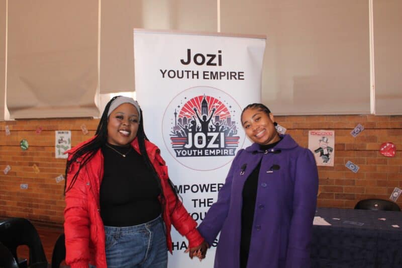 Jozi Youth Empire founder Mapula Mojela and Saxonwold Primary School student teacher Mphoentle Gill on August 14, 2026. Photo: Asanda Matlhare