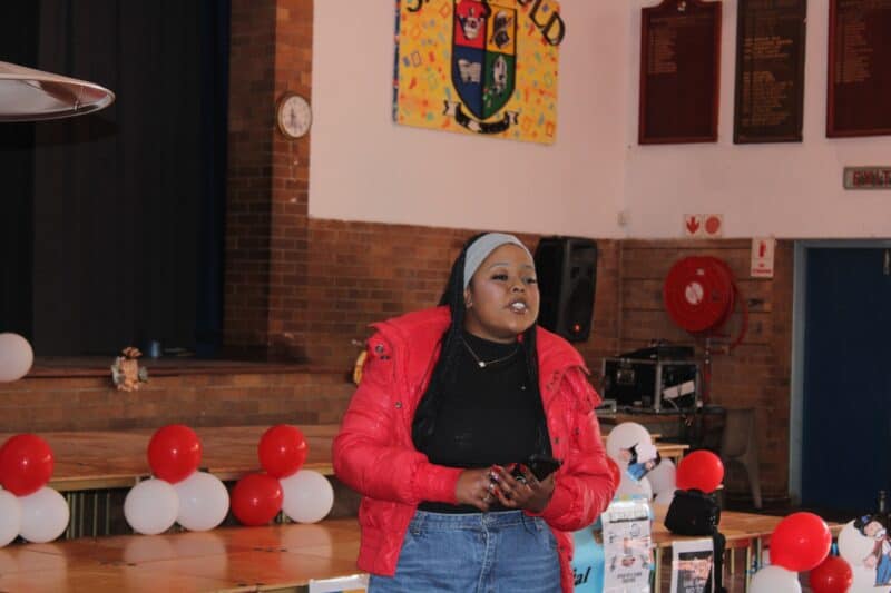 Jozi Youth Empire founder Mapula Mojela gives a talk at Saxonwold Primary School on August 14, 2026. Photo: Asanda Matlhare