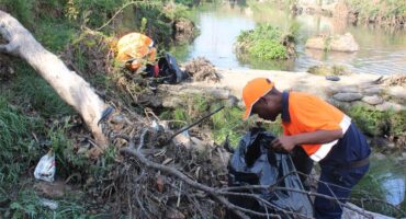 Description: Bubele Africa worker, Abdul Kangaru sieves through the spruit for litter on September 20, 2026. Photo: Asanda Matlhare