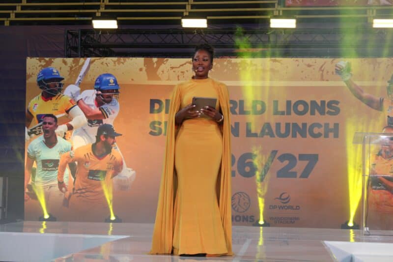Presenter and broadcaster Vusiwe Ngcobo welcomes guests at DP World Wanderers on September 1, 2026. Photo: Asanda Matlhare