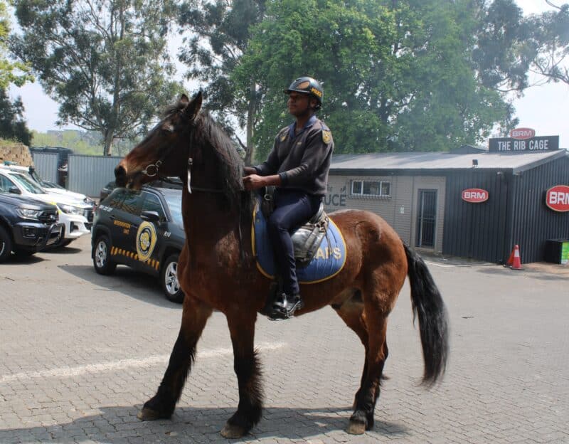 Sergeant Tshikovhi Ndivhuho parades with Jacob the horse on September 9, 2026. Photo: Asanda Matlhare