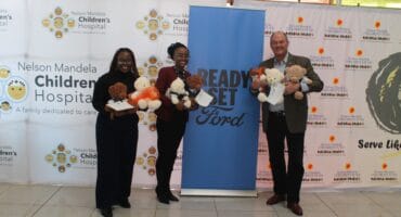 Nelson Mandela Children’s Fund’s Mpho Mokoena, president of Ford Motor Company Africa Neale Hill and CEO of the Nelson Mandela Children’s Hospital Nonkululeko Boikhutso on September 9, 2026. Photo: Asanda Matlhar