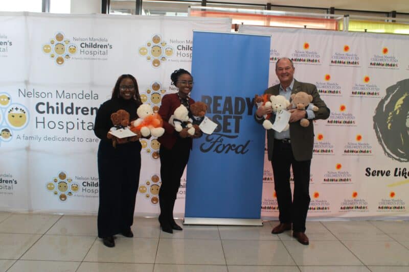 Nelson Mandela Children’s Fund’s Mpho Mokoena, president of Ford Motor Company Africa Neale Hill and CEO of the Nelson Mandela Children’s Hospital Nonkululeko Boikhutso on September 9, 2026. Photo: Asanda Matlhar