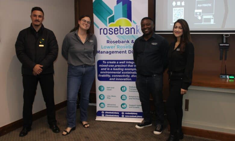 Fidelity Services Group representative Brandon Benningfield, district manager Mikhaela Donaldson, operations manager Basil Ngakane and Claudia Muller on October 8, 2026. Photo: Asanda Matlhare