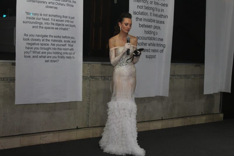 Visual art teacher Estelle Potgieter addresses the crowd on October 13, 2026. Photo: Asanda Matlhare