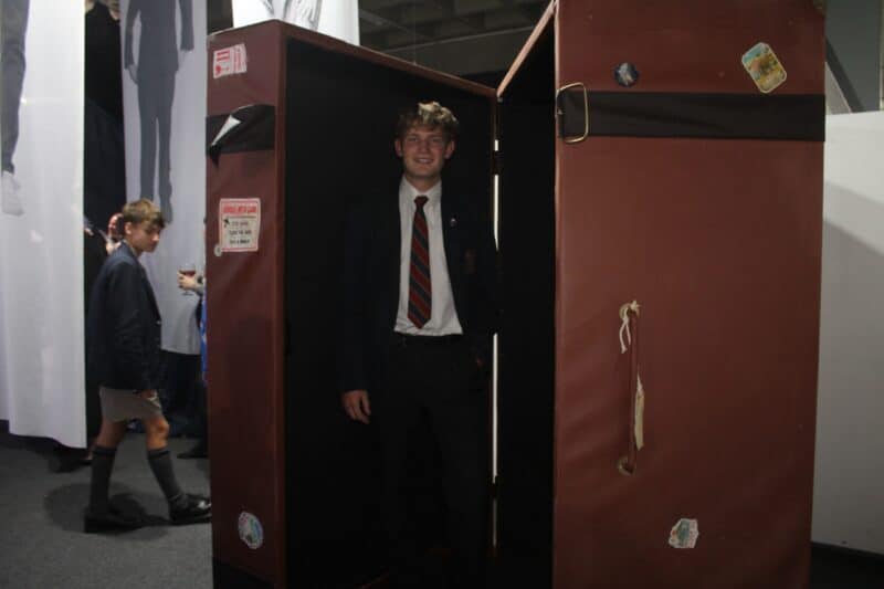 St John’s College artist Matthew van Kerckhoven exhibits his ‘suitcase’ on October 13, 2026. Photo: Asanda Matlhare