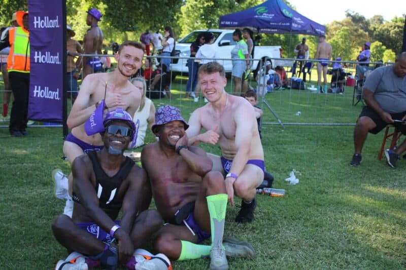 Participants pose together on the lawn following the Hollard Daredevil run at Zoo Lake on October 23, 2026. Photo: Naziya Davids-Easthorpe