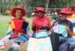 Mogapi Mphahlele, Patricia Mphephu and Onica Mkhwanazi crochet squares on October 27, 2026. Photo: Asanda Matlhare