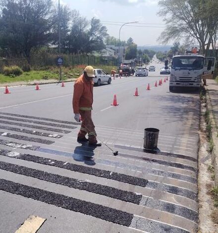 The Johannesburg Roads Agency team installs rumble strips on Johannesburg Road in August 2026. Photo: Supplied