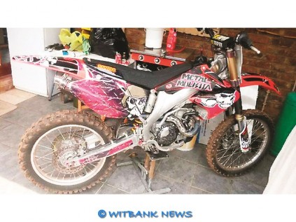 Mnr. Anthony Dreyer se motorfiets wat gedurende verlede week gesteel is.