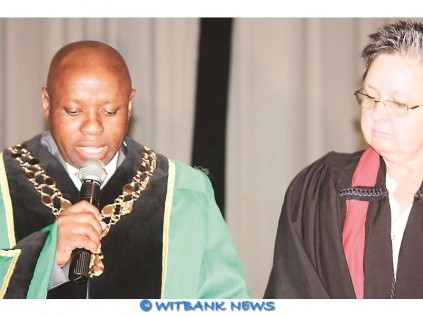 The new Nkangala District Mayor, Cllr T.D. Ngwenya, with chief magistrate Ms Sunette du Plessis.