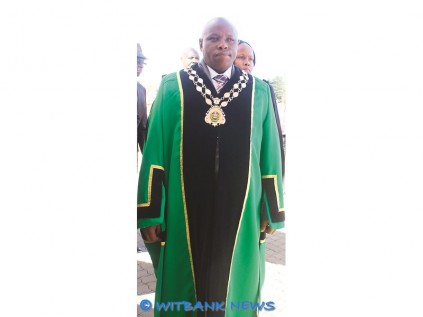 Nkangala District Mayor, Cllr T.D. Ngwenya, before entering the Banquet Hall ahead of his inauguration on Friday, July 11.