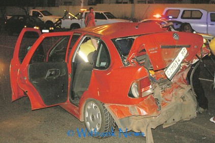 Die rooi Polo op die toneel.