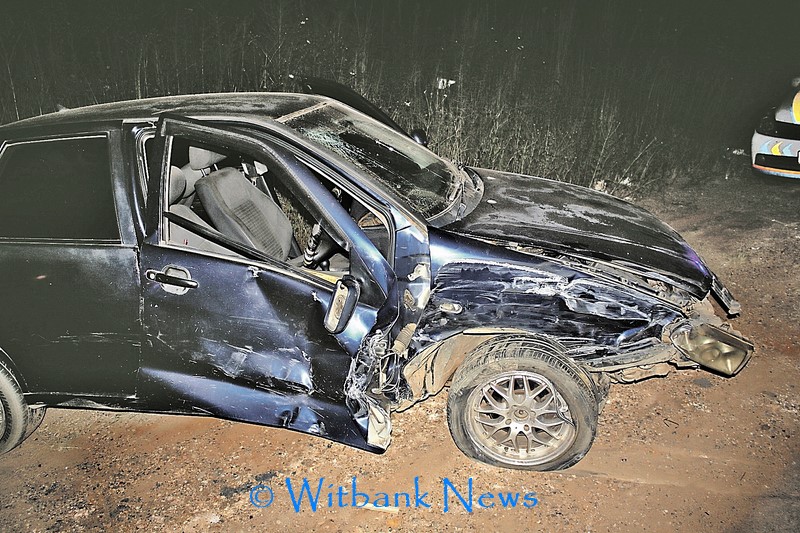 The black Polo that was hit by the bus during the accident.