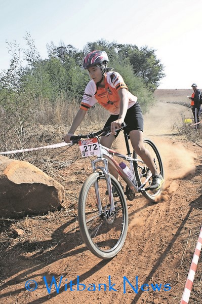 Firdaus Hoosen from Hoërskool Rob Ferreira kicked up some dust on the mountain bike track.