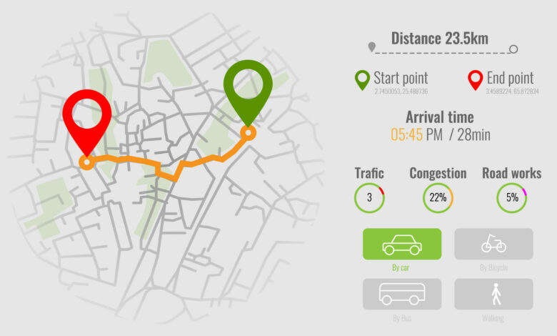 Creative infographic city map navigation for your dashboard concept design. Top and day time view. Vector illustration.