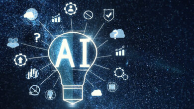 Astract AI lamp in space