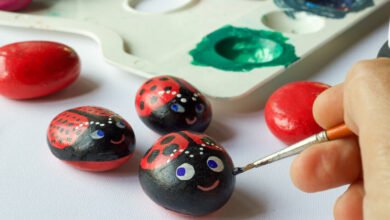 Help your child paint a cute ladybug rock