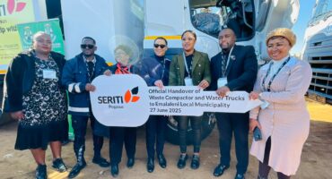Key municipal leaders join Mike Teke, CEO of Seriti Resources, during the official handover of two service delivery vehicles on June 27 in Emalahleni.