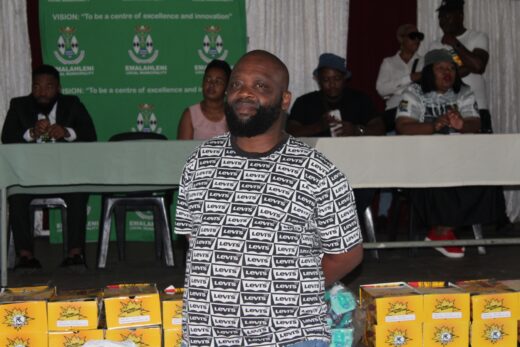 Thando Masango from Kakarambha Foundation, during a shoe donation initiative at iLanga Secondary School.