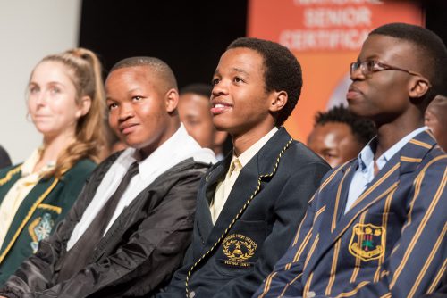 Top learners from around the country sit in front of a banner during the Announcement of the Matric Results for the Class of 2017 at the SABC studios in Auckland Park, Johannesburg on 4 January 2017. Picture: Yeshiel Panchia
