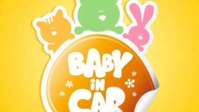 16527843 - baby in car sticker with funny animals