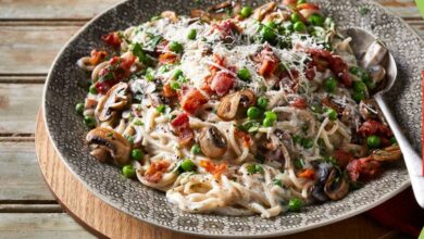 Bacon, mushroom & pea spaghetti - 25 MAY