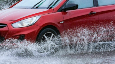 car rain puddle splashing water