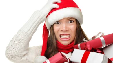 Christmas stress - busy santa woman