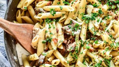 Creamy bacon mushroom penne pasta - 8 JULY