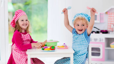 Make a DIY kitchen playset for kids out of a cardboard boxes