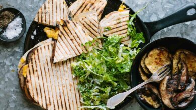 Meatless Monday - Mushroom, aubergine & cheese quesadillas with rocket & lettuce slaw - 27 SEPTEMBER