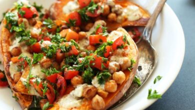 Mediterranean baked sweet potatoes