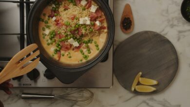 Pea, bacon & feta cheese noodles - 28 JULY