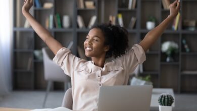 Smiling,African,American,Biracial,Business,Woman,Manager,Worker,Raising,Up