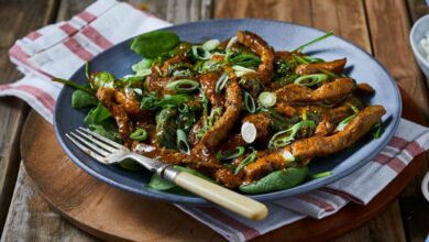 Stir fried curried beef, rice and greens - 23 JUNE